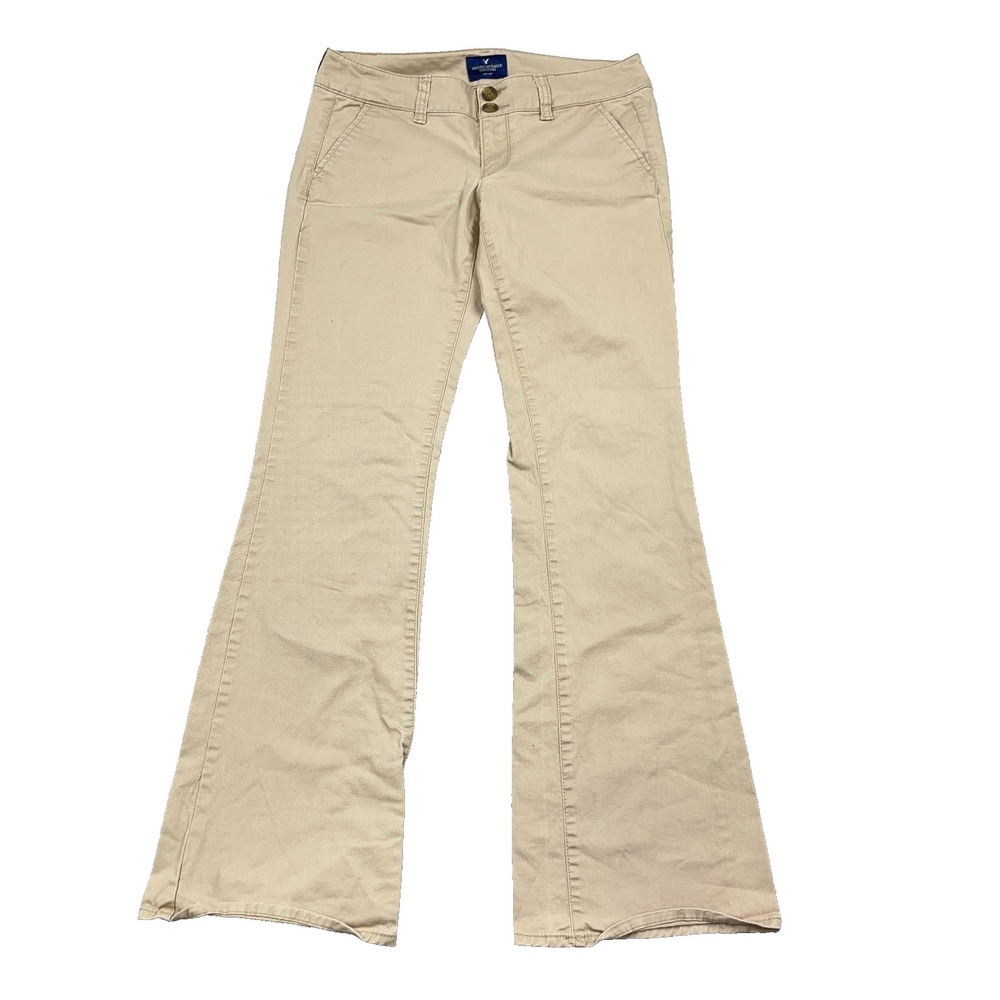 American Eagle Chino Pants Women 2 Artist Flared Tan Khaki Dress VTG Y2K